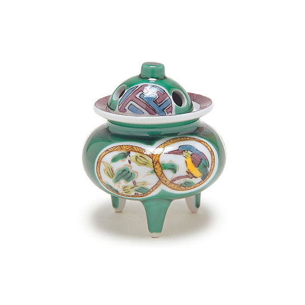Kutani ware, Marumon pattern kingfisher incense burner - Kohgen World