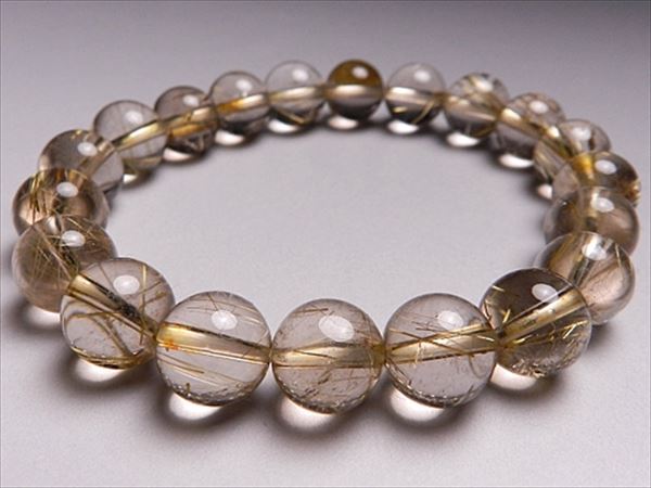 最上級シルバールチルブレスレット 14mm玉15個金糸水晶