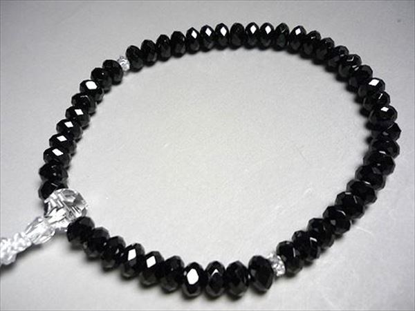 女性用数珠 ブラックスピネル みかん玉切子（カット） 水晶切子 