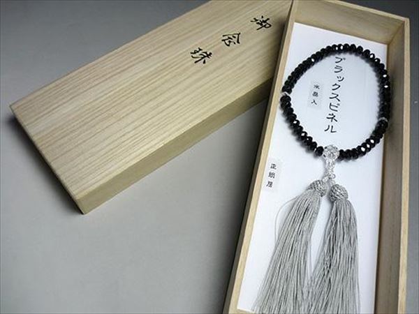 女性用数珠 ブラックスピネル みかん玉切子（カット） 水晶切子 