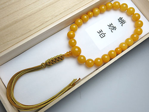 男性用数珠 最高級老琥珀 蝋琥珀 22玉 共仕立て 紐房の通販 - お