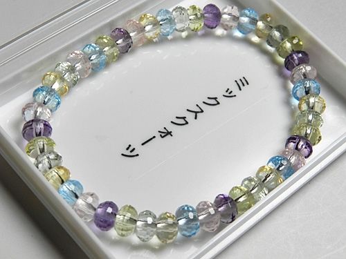 お盆お彼岸大特価　美ブレスレット★ミックスクォーツ 切子6mm玉★ お盆お彼岸大特価 美ブレスレット☆ミックスクォーツ 切子6mm玉