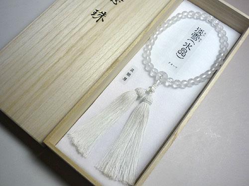 本水晶 御念珠 切子 白水晶(女性用) 数珠 女性用 二連 本水晶切子 7mm 正絹房 白 京念珠 : 仏壇