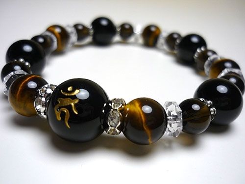 【クッキー】ブラックオニキス彫刻ブレスレット ブラックオニキス ブレスレット 12mm #T4412 - プレミアム天然石