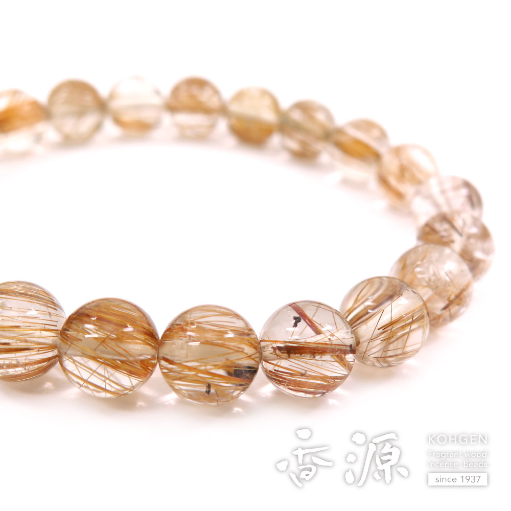ルチル（金線入り水晶） 9mm玉 21玉ブレスレット ストレート