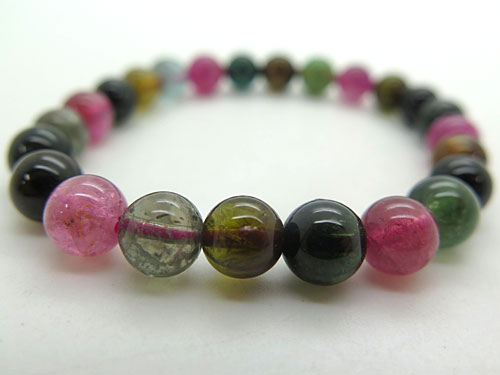 極美品♡うるうる艶々♡上質♡トルマリン♡k18♡編み込みブレスレット ミックスカラー トルマリン ブレスレット 9mm H144-49 : 誠安天然石