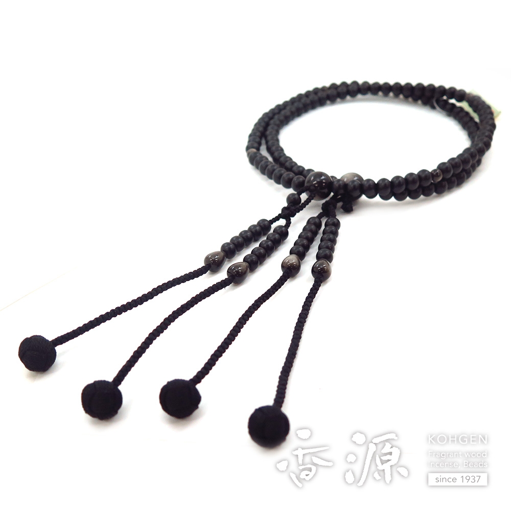 黒曜石のお数珠屋さん神房　신방/シンバン様　３つ編み　約90cm　黒 5本 京都 数珠 販売 【送料無料！】女性用数珠 くみひも梵天房 黒オニキス