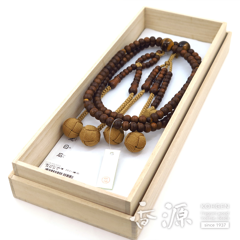 男性用のお数珠 ツヤケシ栴檀 尺 日蓮宗 虎目石仕立ての通販