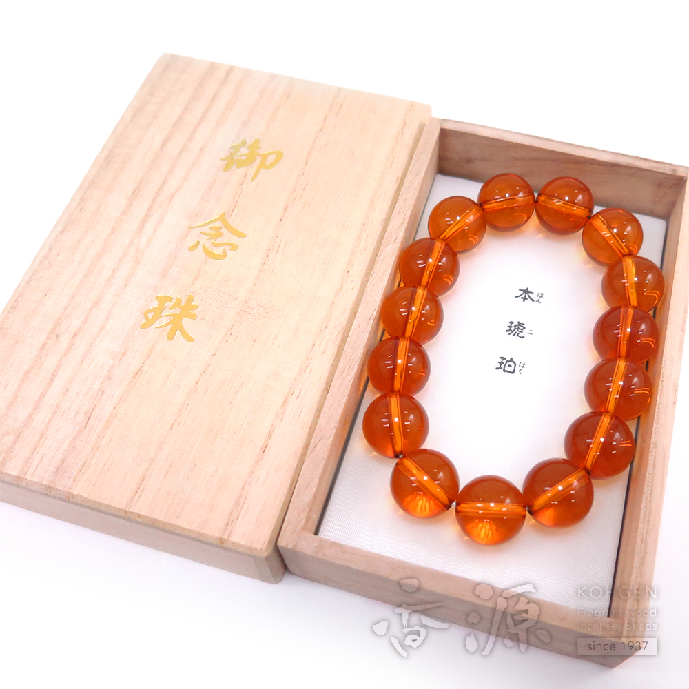 本琥珀 14mm玉 ブレスレット 腕輪念珠 ストレート 限定品の通販 - お香
