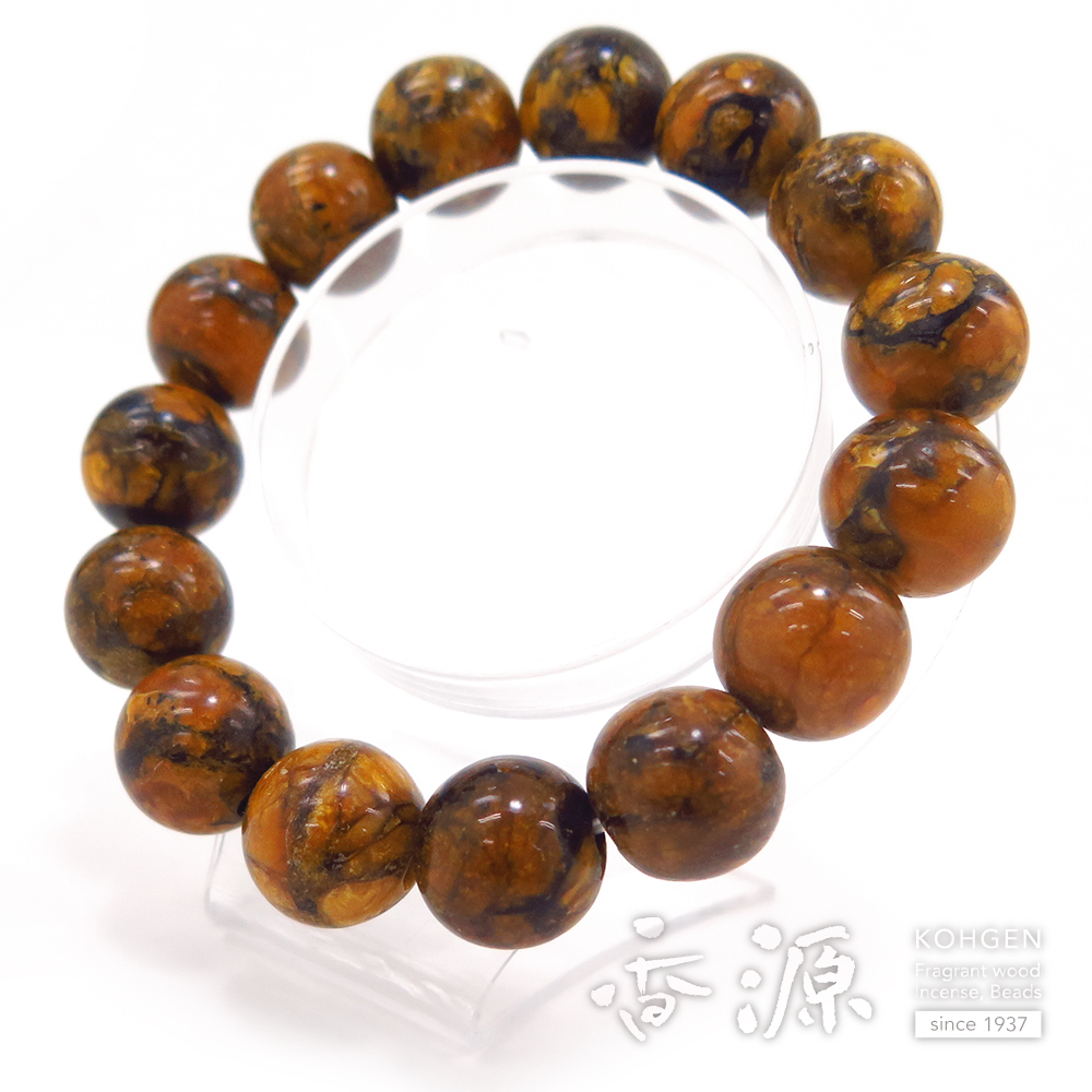 虎琥珀 14.5mm玉 ブレスレット 腕輪念珠 ストレート 限定品の通販 - お