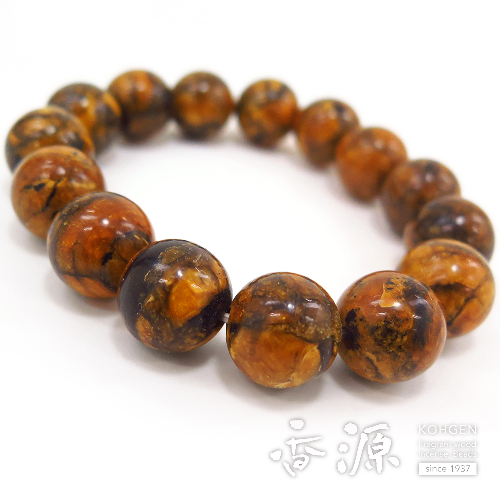 虎琥珀 14.5mm玉 ブレスレット 腕輪念珠 ストレート 限定品の通販 - お