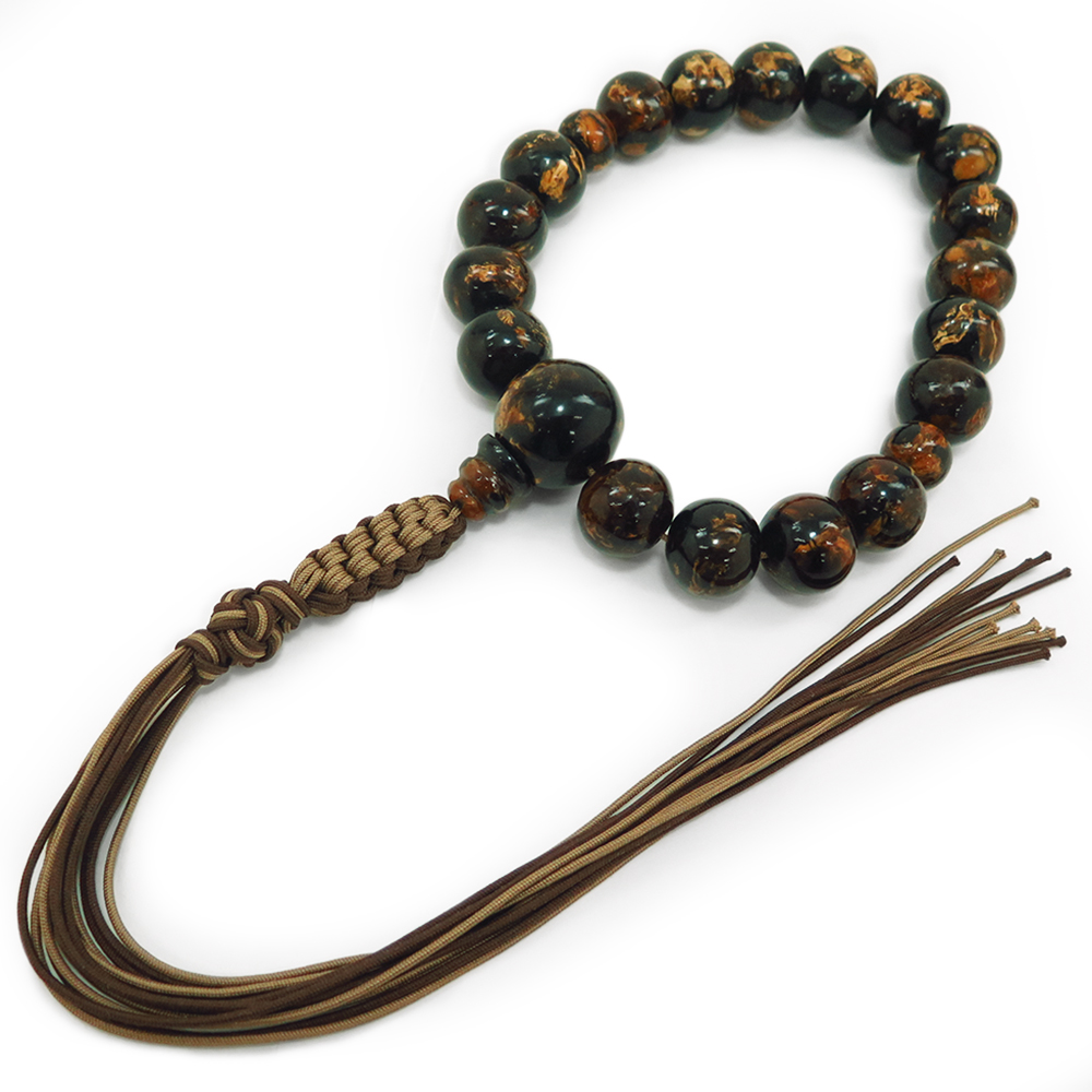 男性用数珠 虎琥珀 18玉片手 共仕立て 紐房 限定品a