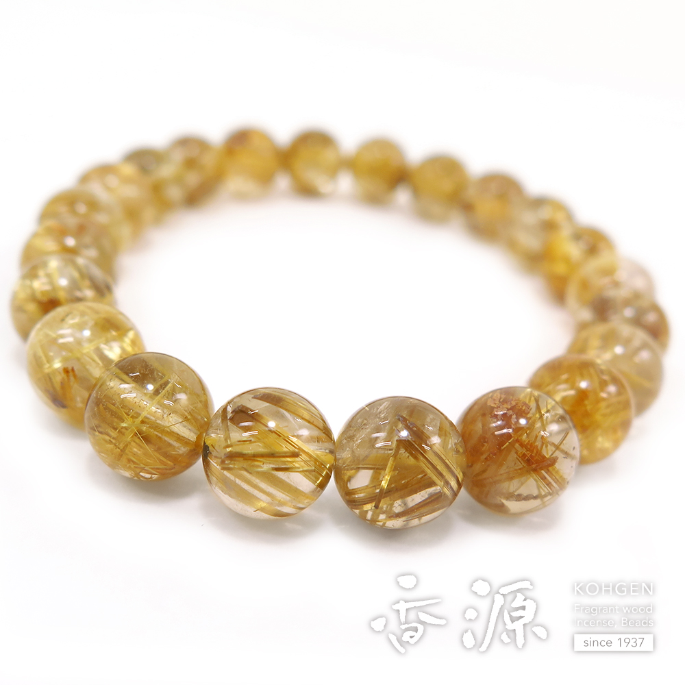 金線水晶 ルチルクォーツ 9mm玉 ブレスレット 腕輪念珠 ストレート