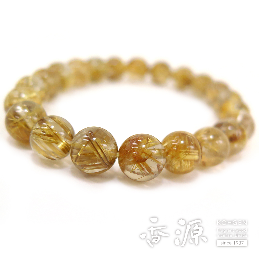 金線水晶 ルチルクォーツ 9mm玉 ブレスレット 腕輪念珠 ストレート