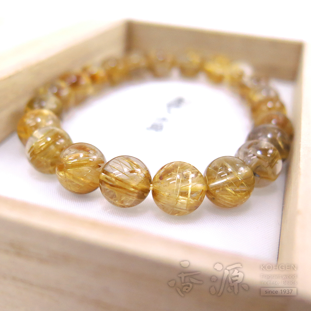 金線水晶 ルチルクォーツ 9mm玉 ブレスレット 腕輪念珠 ストレート