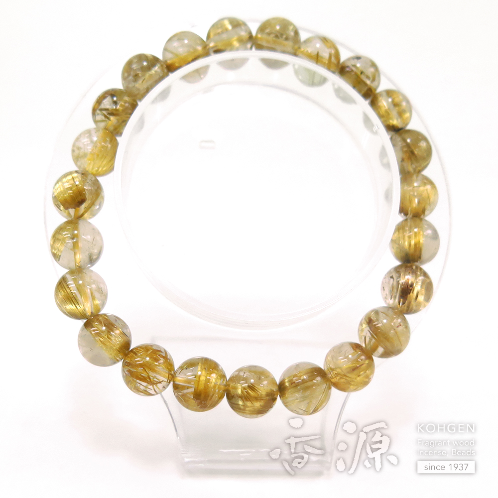ルチル（金線入り水晶） 9mm玉ブレスレット 限定品 No.aの通販 - お香