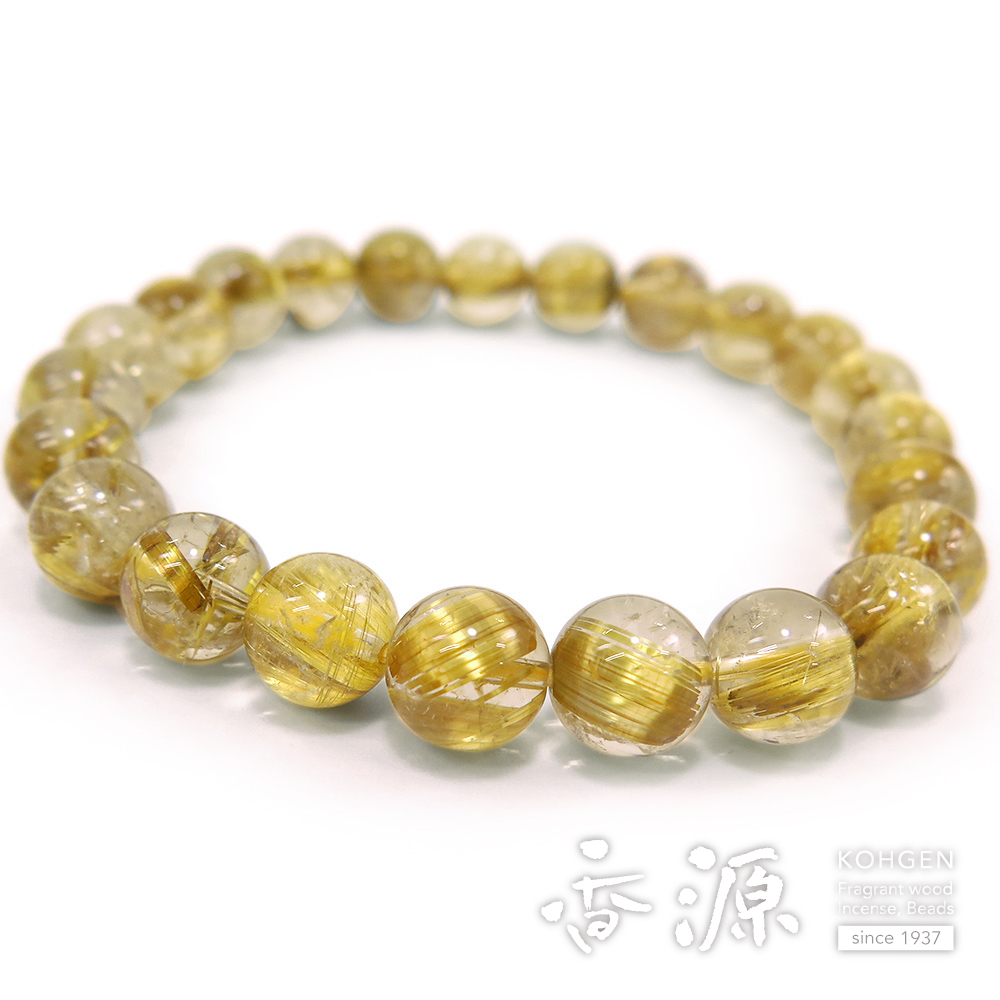 ルチル（金線入り水晶） 9mm玉ブレスレット 限定品 No.aの通販 - お香