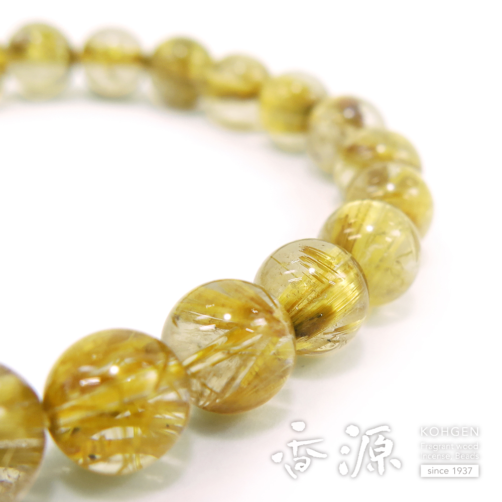 ルチル（金線入り水晶） 9mm玉ブレスレット 限定品 No.aの通販 - お香