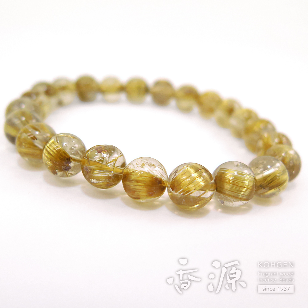 ルチル（金線入り水晶） 9mm玉ブレスレット 限定品 No.aの通販 - お香