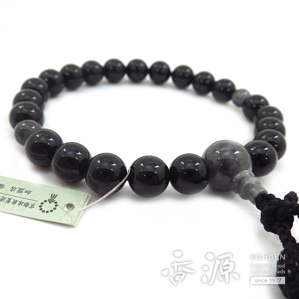 黒オニキス 22玉 片手ビルマ翡翠 仕立て 限定品C