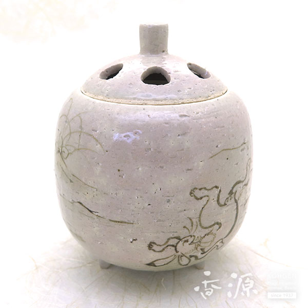 灰釉香炉　魚山　D133 灰釉香炉 魚山 D133