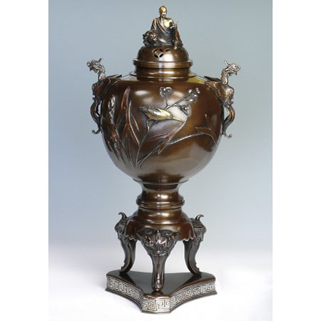 高岡銅器 香炉 獅子足川蝉羅漢蓋香炉の通販 - お香専門店香源