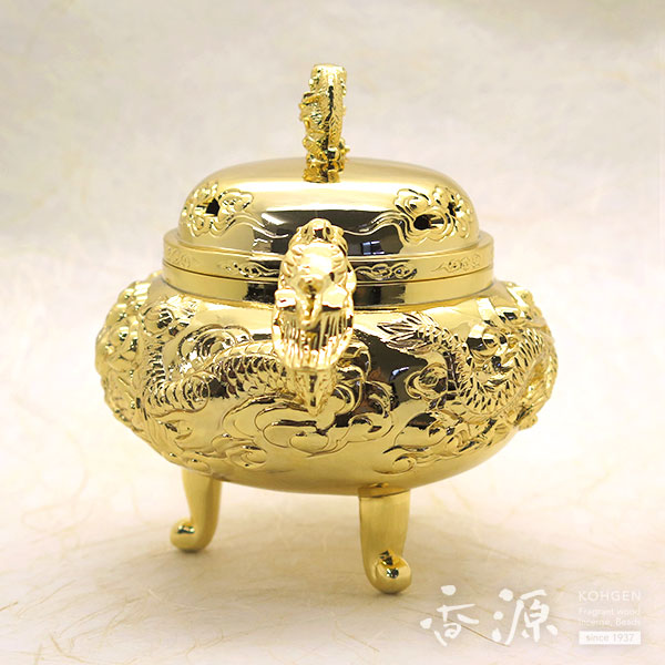 中国　白銅　龍神獣刻　純銀火屋約18g付　三つ足香炉　U　R8073 高岡銅器 香炉 吉祥龍香炉の通販 - お香専門店香源
