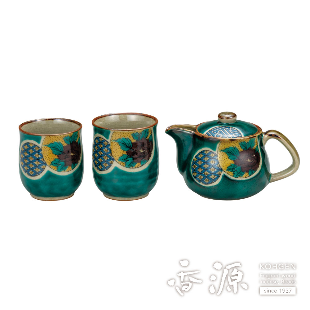 九谷焼 湯呑蓋付き 10 セット 九谷焼 十客茶器 青赤花柄 九谷焼 玉水造