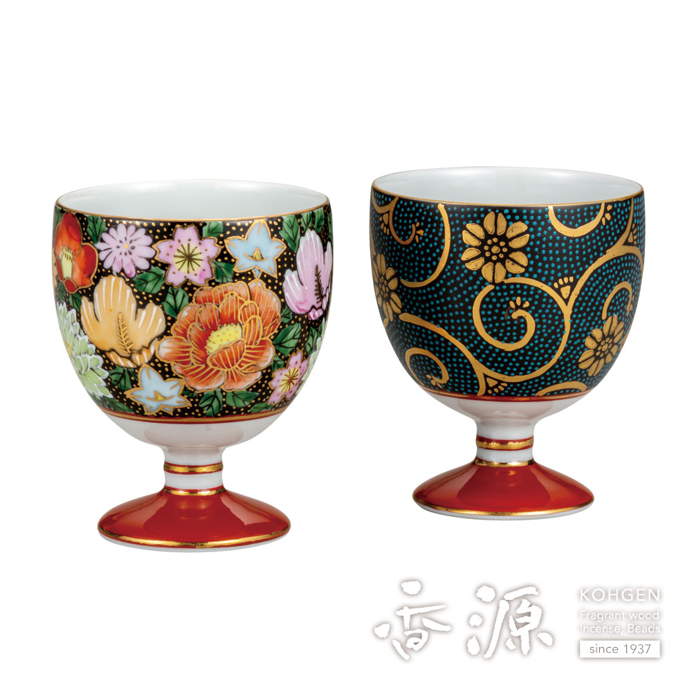 ふるさと納税 九谷焼　 ペアカップ　本金花詰/青粒　龍山 石川県能美市 九谷焼 青手 嘯谷 古九谷風 唐草花鳥文 カップ＆ソーサー 九谷焼