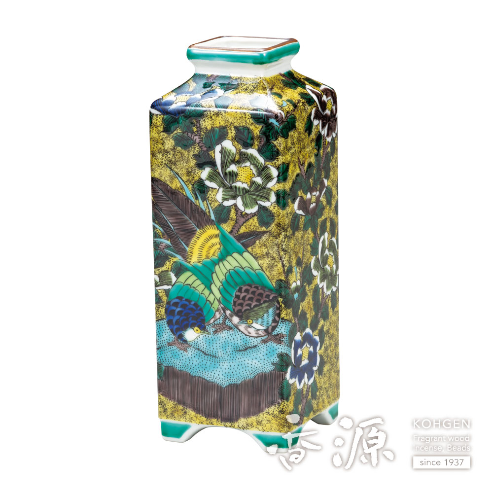花瓶(九谷焼) 九谷焼 仲田錦玉 7号花瓶 渦打青粒鉄仙 桐箱付 : 九谷焼