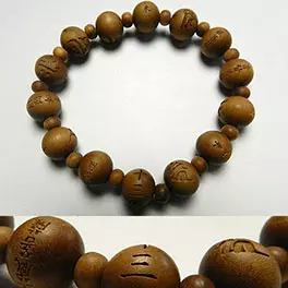 【天然蜜蜡】彫刻ペンダント＆数珠ブレス 夫婦和合龍鳳呈祥精工彫り檀木15mm福文字弟子玉付木製数珠