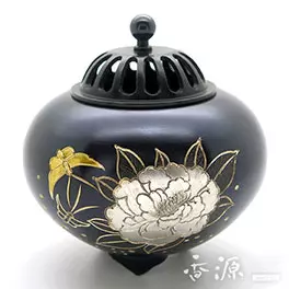 高岡銅器の香炉・香立　平丸　牡丹香炉 高岡銅器 香炉 平丸香炉 牡丹の通販 - お香専門店香源